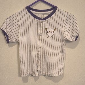 LSU Baseball Colosseum White Pinstripe Snap-Front Shirt with Purple Trim Kids 5T